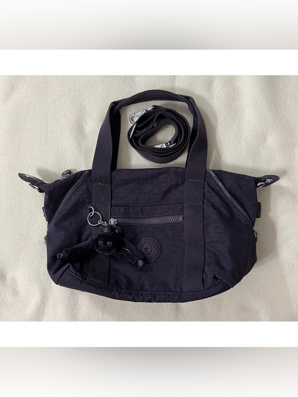 Kipling deep plum art mini bag with monkey charm EUC